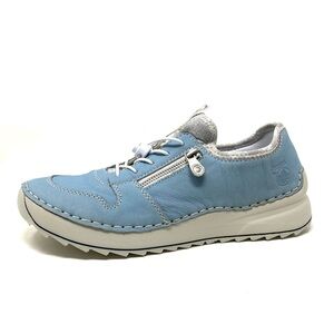 Rieker 51565-10 Angela 65 Trainer Ciel Blue Silver Floral Nubuck Leather Sneaker